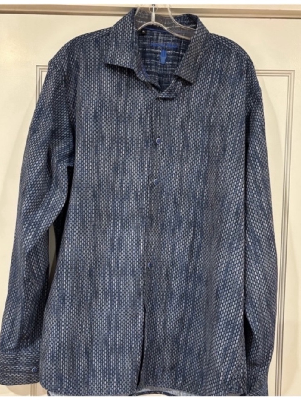 Visconti Black Contemporary Print Blue Grey Button Front Shirt Mens XL Casual